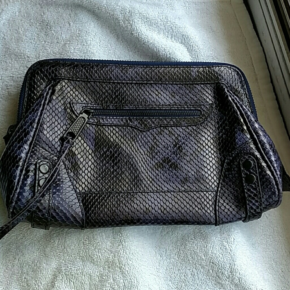 Rebecca Minkoff purple snakeskin leather clutch